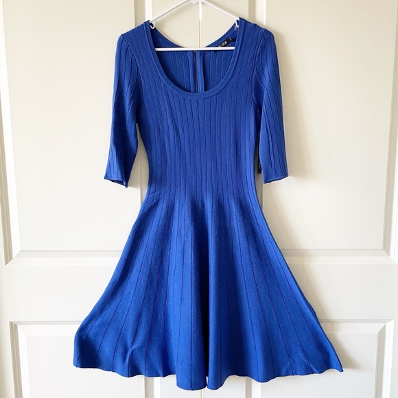 Nic+Zoe Ultra Marine Blue Knit Scoop Neck Fit and Flare Midi Dress Size Small - Picture 3 of 14